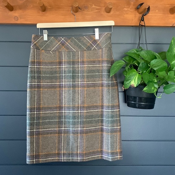 Plaid Wool Midi Skirt - Picture 1 of 2